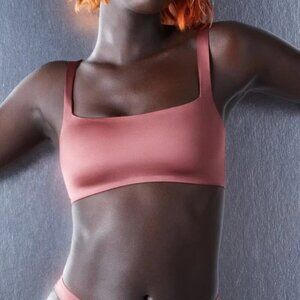 Skims Square‎ Neck Pink Satin Dahlia Bra Bralette Size XS